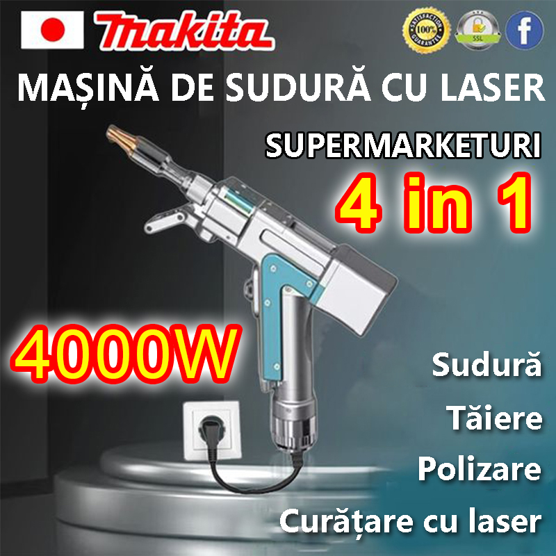 Cel mai recent model: 4000W [4-in-1]: sudura + curatare + taiere + indepartare rugina (viteza 12m/min, grosime 0-10mm)